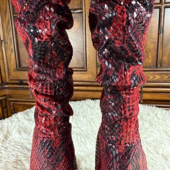 Jessica Simpson Loury Wicked Red Nuevo Stretch Python Textured Faux Leather Boot - Picture 9 of 15